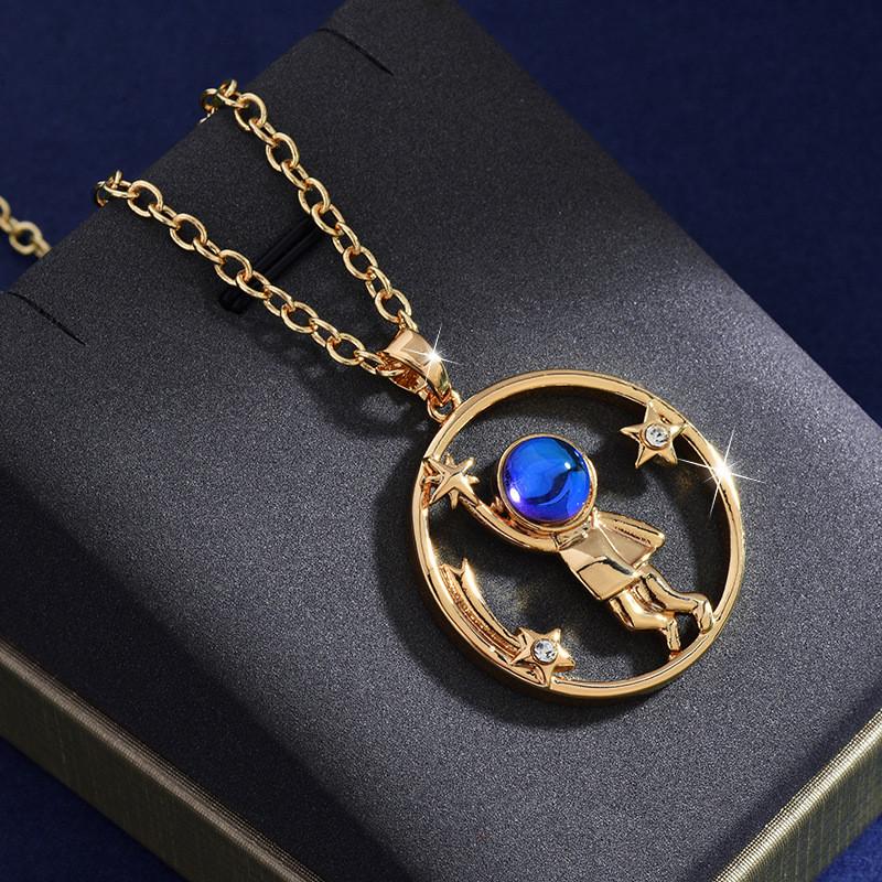 Unique Titanium Steel Astronaut Long Necklace For Women Couples Distinctive Pendant