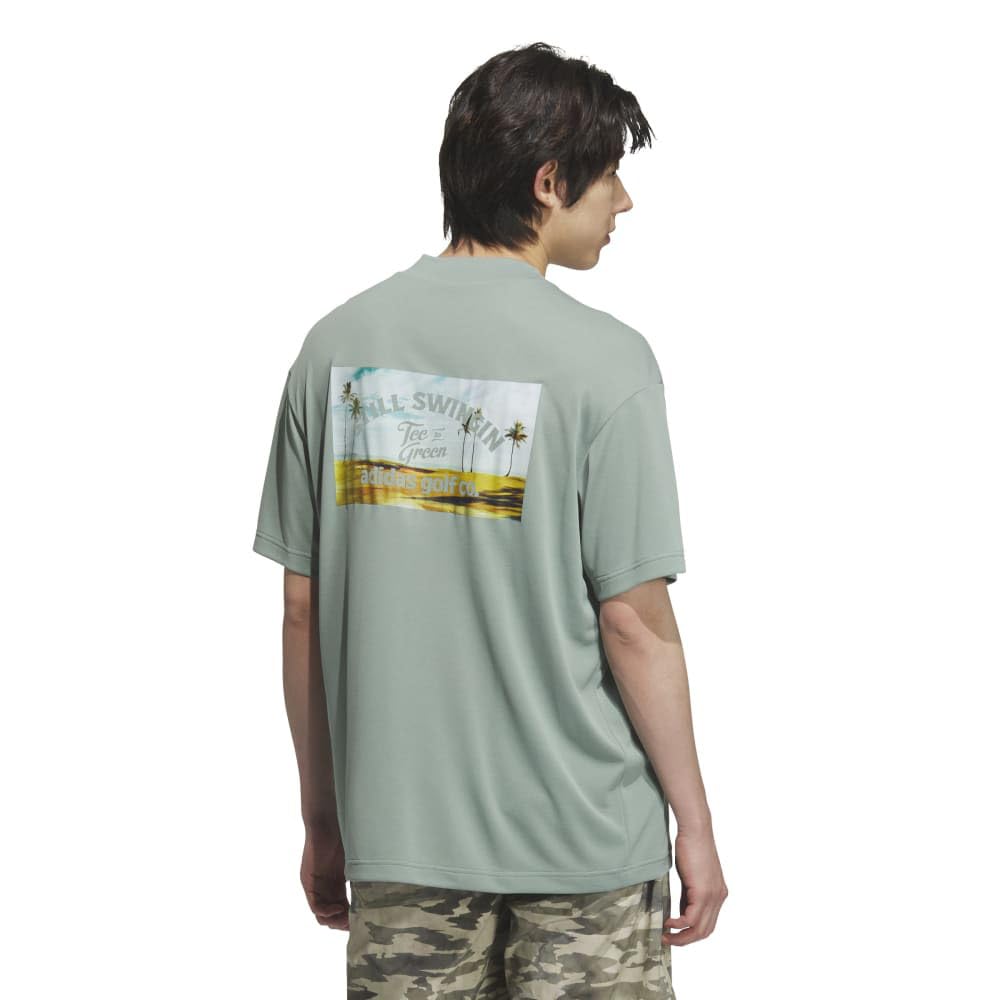 Golf HEAT Back Graphic Mock Neck Short Sleeve Shirt Silver Green [Adidas Golf] .RDY