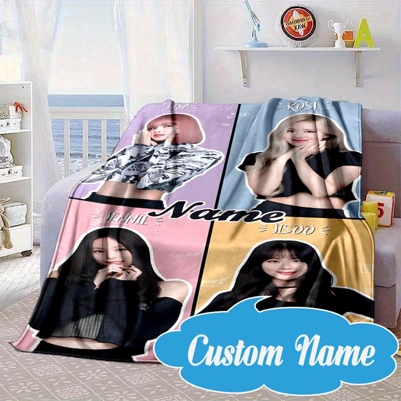 Custom Name Kpop Group Fashion Blanket bed sofa Blanket Flannel Blanket for Camping, Hiking, Picnic Essentials,gift for Fan family