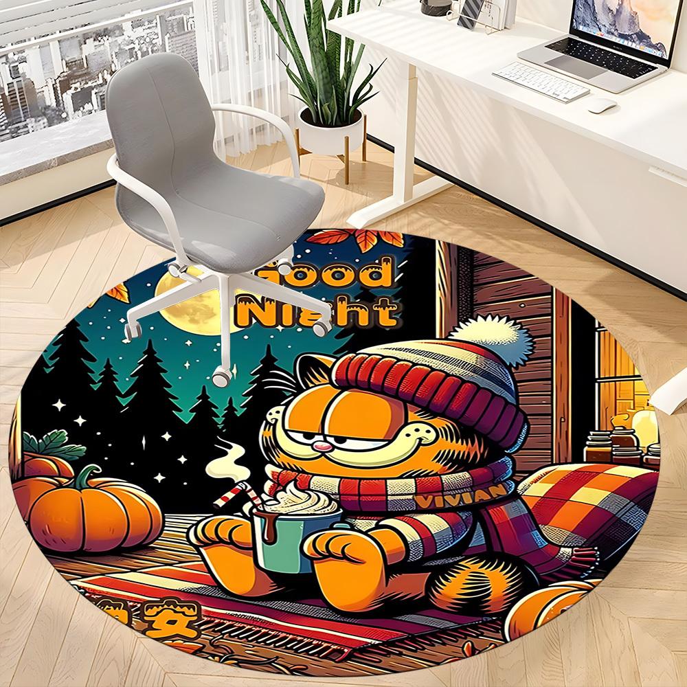 1pc Night Garfield Office Round Area Rug, Under Office Chairs Bedroom Living Room Home Decor a0926020