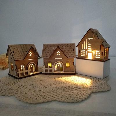 Weihnachten holz licht-emittierende kabine ornamente kleine haus hause urlaub holz handwerk ornamente
