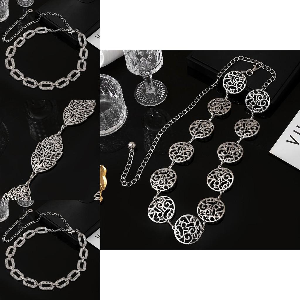 Vintage Boho Metal Waist Belt With Hollow Leaf Design For Summer Fashion