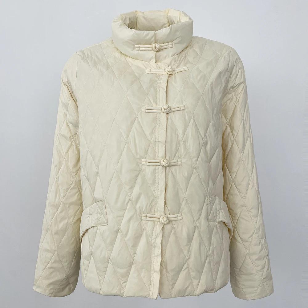 

OFTBUY Китайский стиль пряжка мода осень зима утолщенный пуховик женский повседневный свободный теплый куртка 90% белый утиный пух L белый