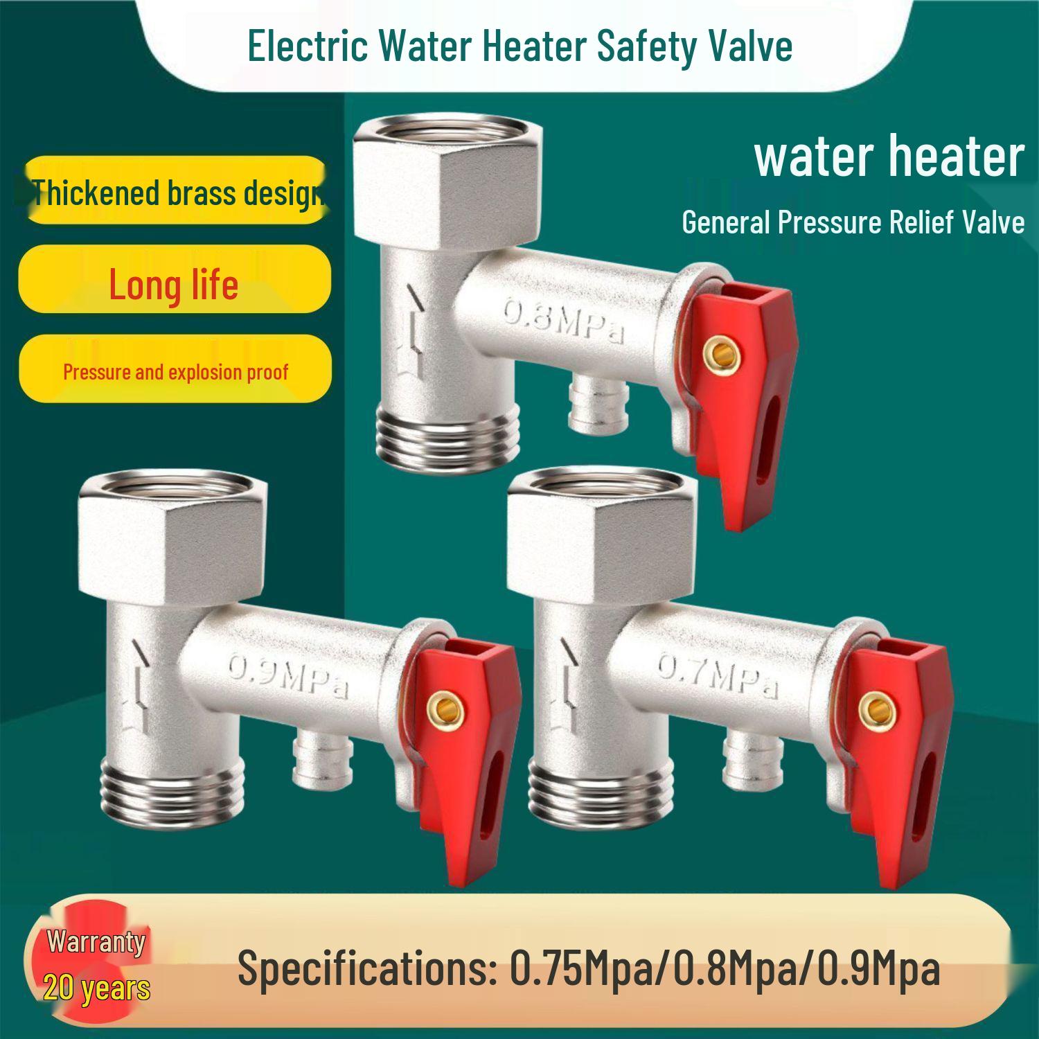 

Universal Water Heater Safety Valve with Pressure Relief & One-Way Check Valve Safety Valve 0.8Mps - Pack of 1