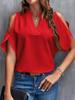 Summer Women's Solid Color V-Neck Off-Shoulder Chiffon Blouse