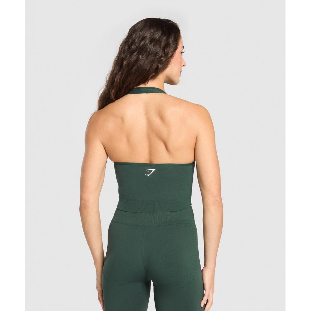 Gymshark Vital Seamless Halter Neck Tank Woodland Green Marl B2c9l Ebtf