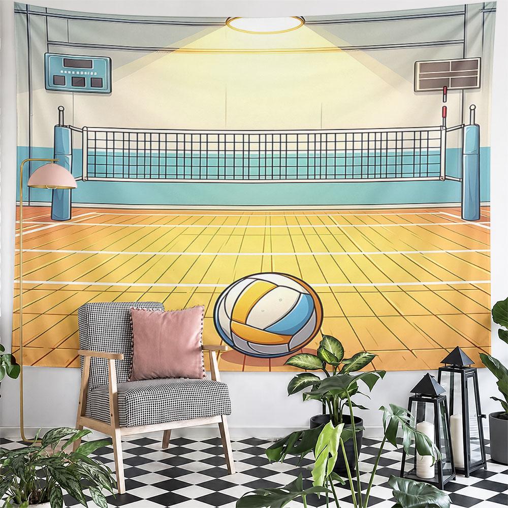 Volleyball Court Illustration Pattern Wall Hanging Tapestry Decorative Tapestry Home Decor for Bedroom and Living Room