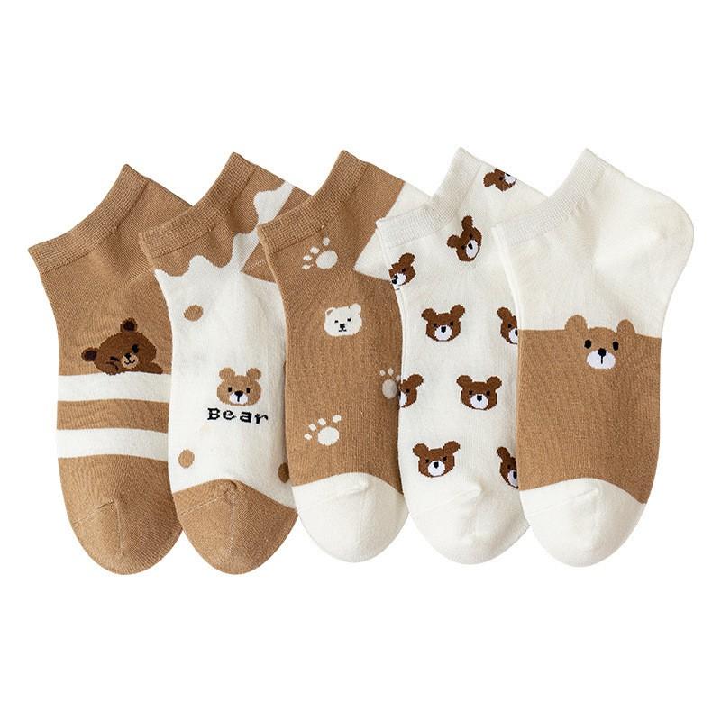 Womens Cotton Blend Ankle Socks With Cow Print Breathable Casual Daily Wear Thin Invisible Boat Fall Winter