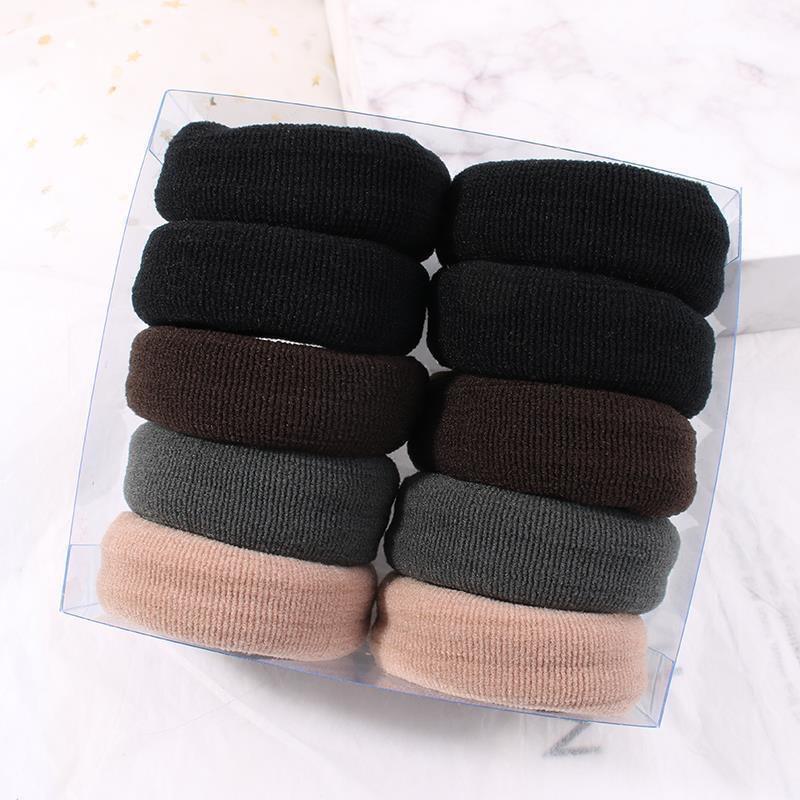 10Pcs High Elasticity Thickened Hair Rope Adult Hair Ring Simple Hair Accessories Seamless Black Rubber Band