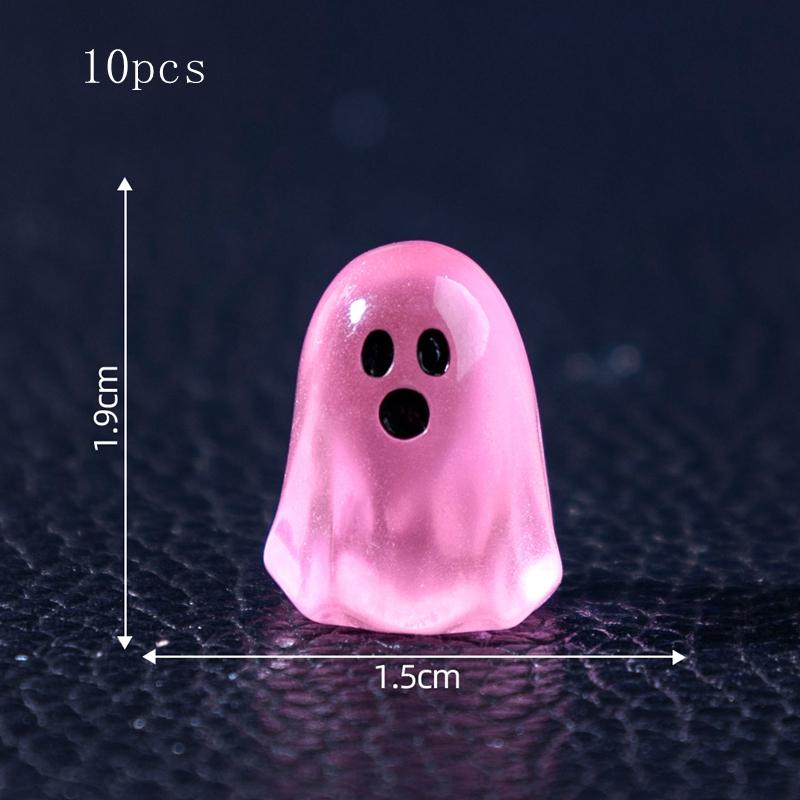 

10PCS Mini Luminous Ghost Ornaments Tiny Resin Landscape Handicraft Glowing Ghost Figure Toys Halloween Decor Gifts 10pcs рожевий червоний колір