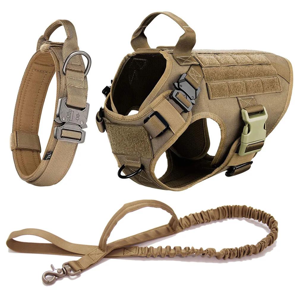 Tactical Dog Harness Collar Leash Set Dog Vest with Molle System & Handle Adjustable for Medium Large Dogs Outdoor Training