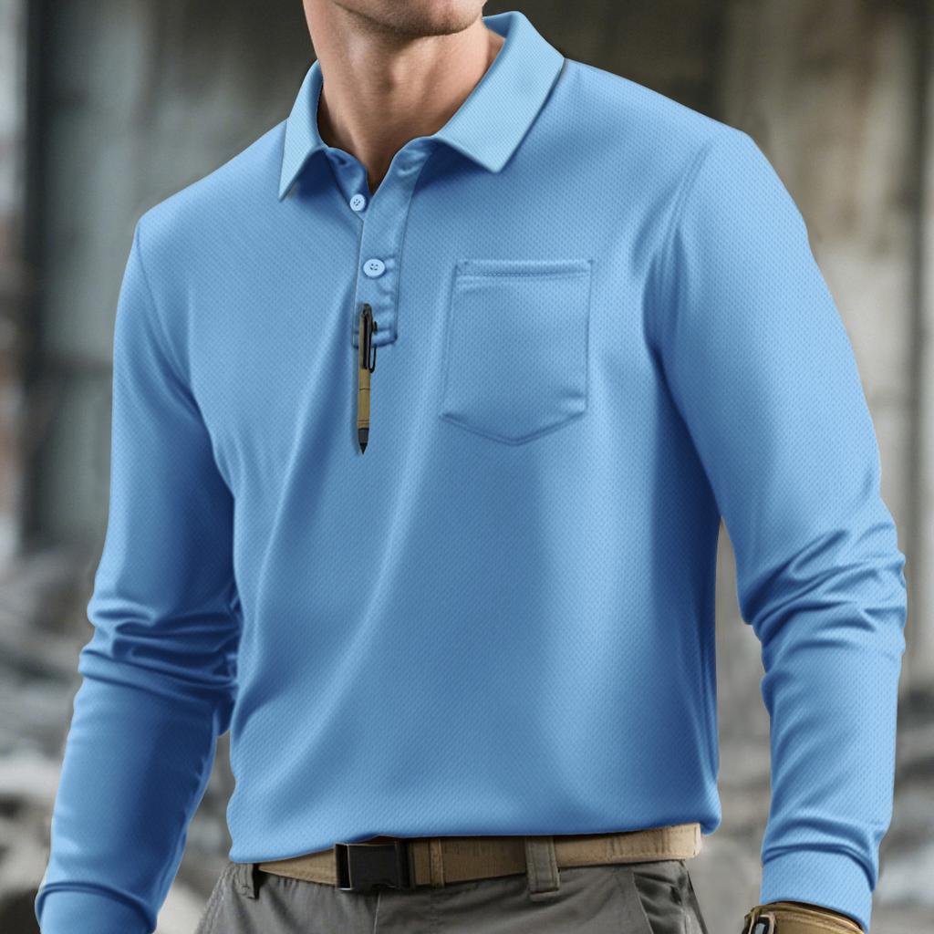 European and American Autumn Men's Long-sleeved Loose Top Lapel T-shirt