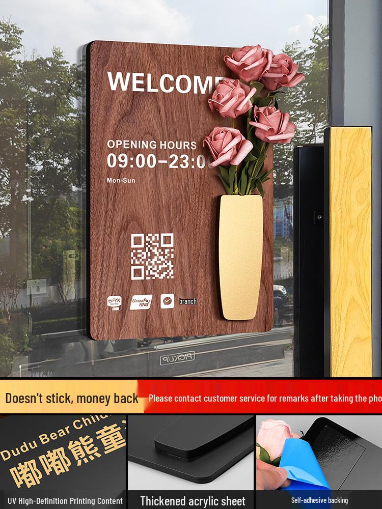 Custom Acrylic Business Hours Door Sign Sticker for Storefronts