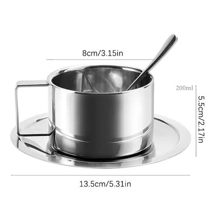 Stainless Steel Coffee Cup Set Double Walled Heat Resistant Coffee Mug with Spoon and Saucer Drink Tableware Kitchen Cafe Tools
