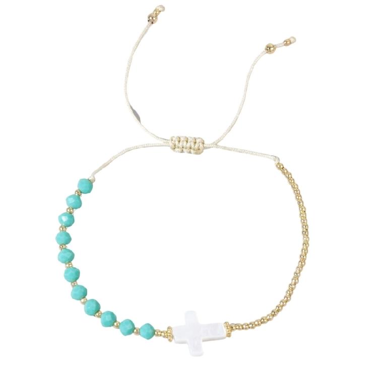 Crucifix Beaded Bracelet Bohemian Style Wristband Multicolor Crystal Beads Bangle For Women Casual Accessories