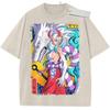 Vintage Washed Pink TShirt One Piece Anime Yamato White Wolf Print Oversize Streetwear Top Casual Daily Wear