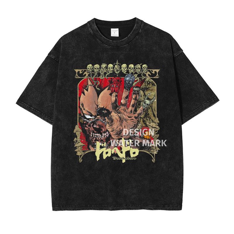 Anime Dorohedoro T Shirt Vintage Washed Caiman En Nikaidou T-shirts Oversized Streetwear Retro Fujita Tops Tees Men 100% Cotton