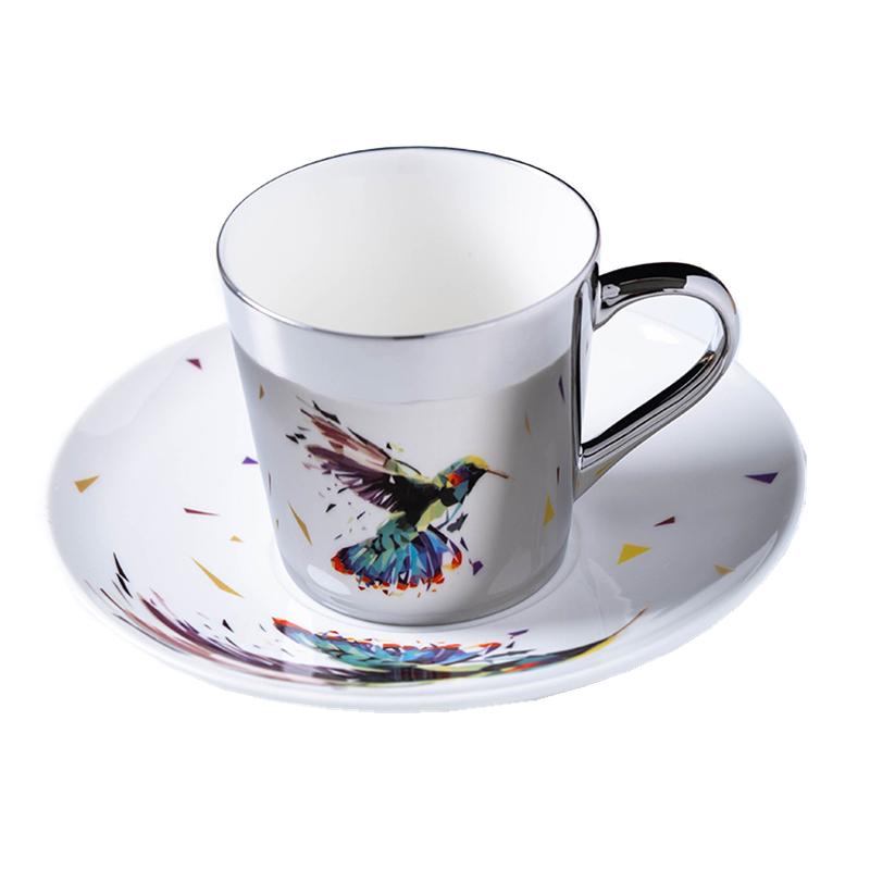 Mirror Coffee Mugs Specular Reflection Bird Procelain Tea Cups And Saucers Scoop European Style Coffeeware