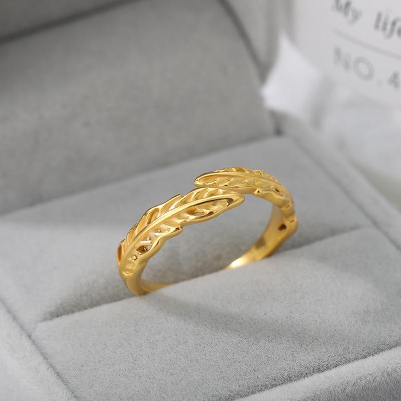 Hot-selling k gold-plated stainless steel leaf ring women's niche design style exquisite fashion personalized ring