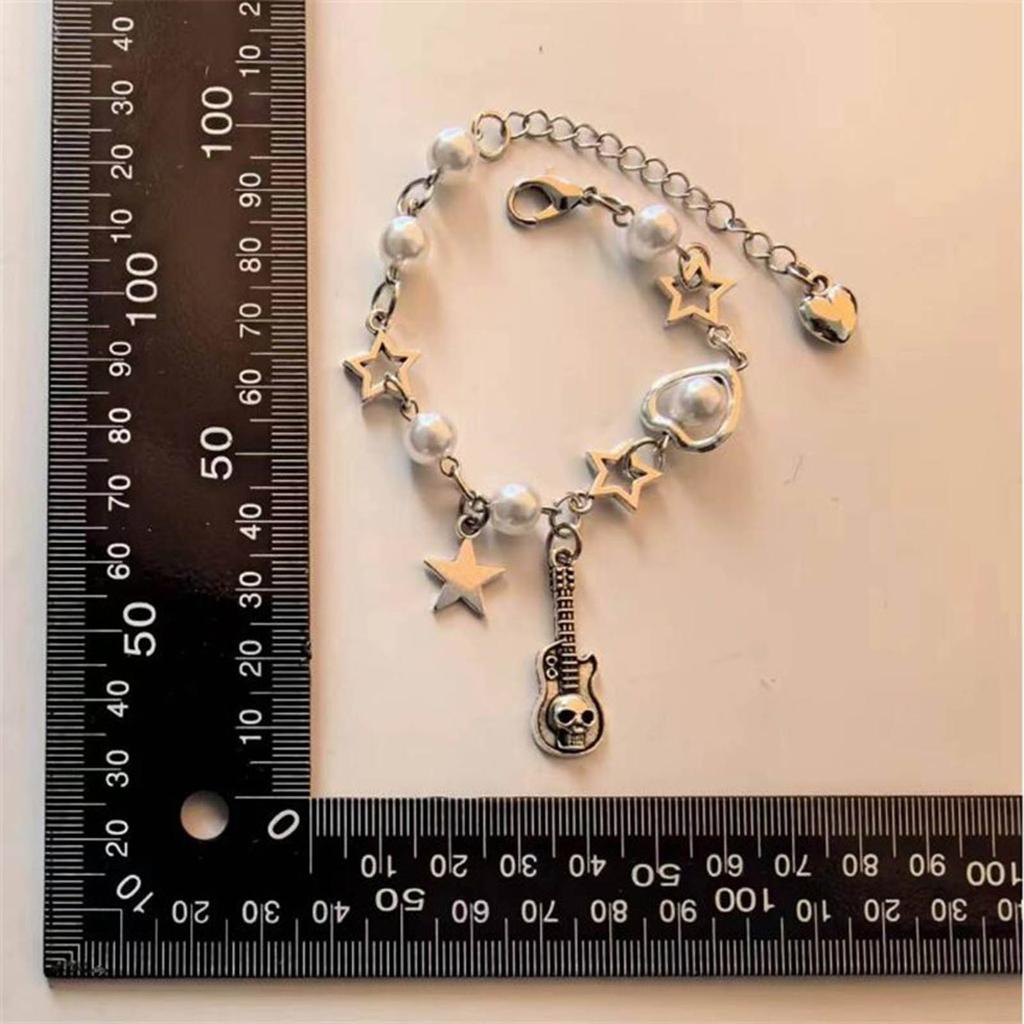 Elegant Heart Star Skull Guitar Bracelet Chic Skull Guitar Pendant Fashion Bracelet Jewelry for Daily Wear Dates Parties