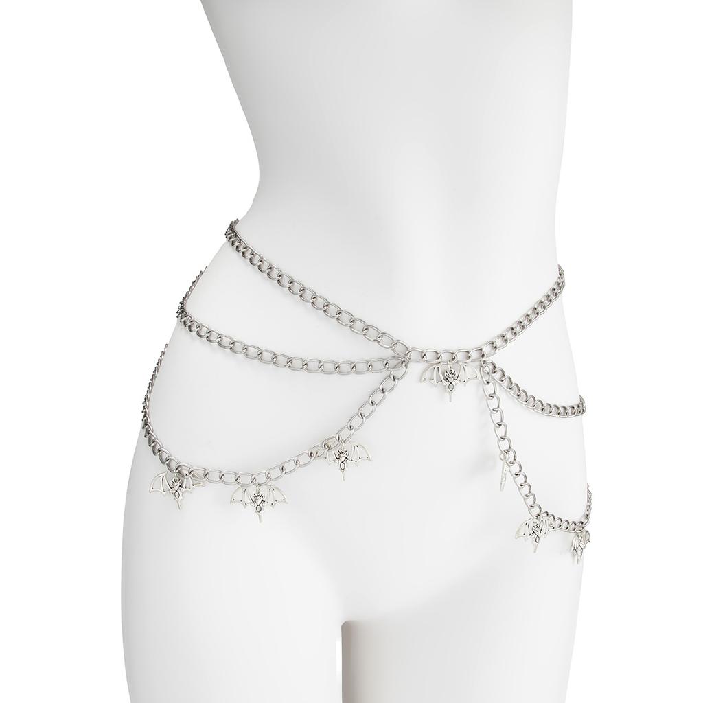 Punk Style Spider Web Pendant Multi-Layer Body Chain Vintage Crescent Moon Joint Waist Chain for Women Men Unisex Streetwear Accessory