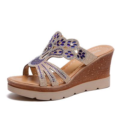 Fashion Women Slippers Plus Size 43 Women's Summer Shoes Fashion Rhinestone Wedges Heel Sandals Ladies Casual Open Toe Platform Slippers