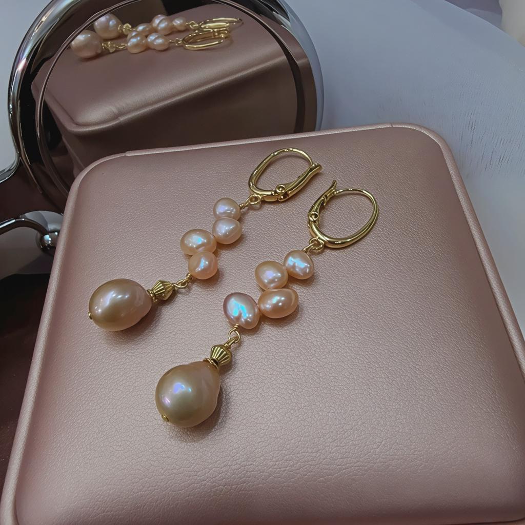 Natural freshwater pearl earrings women's pink girl earrings new Edison ear buckles