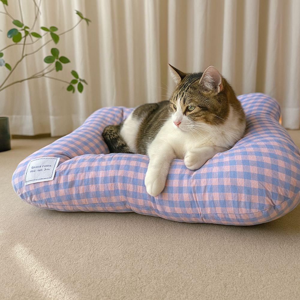 Cute Warm Dog Bed Pad Macaron Non-slip Plaid Dog Cushion Soft Comfortable Pet Mattresses for Cats and Dogs
