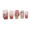 10Pcs Pink Plaid Short Stiletto Handmade False Nails For Women