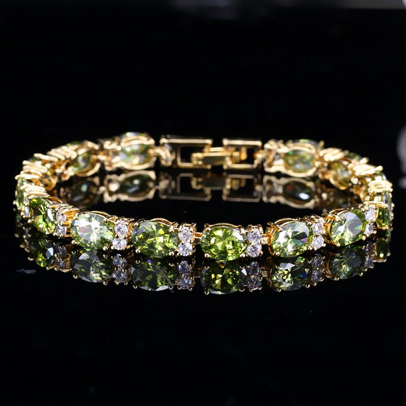 

Теннисные браслеты WWJ золотого цвета овальной формы с прозрачным цирконом оливковое зеленый