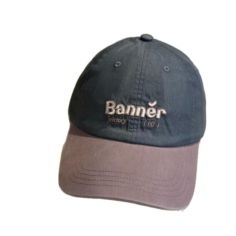 2026New Embroidery Banner Letter color-block baseball cap for women, all-season cotton couple's duckbill cap for men