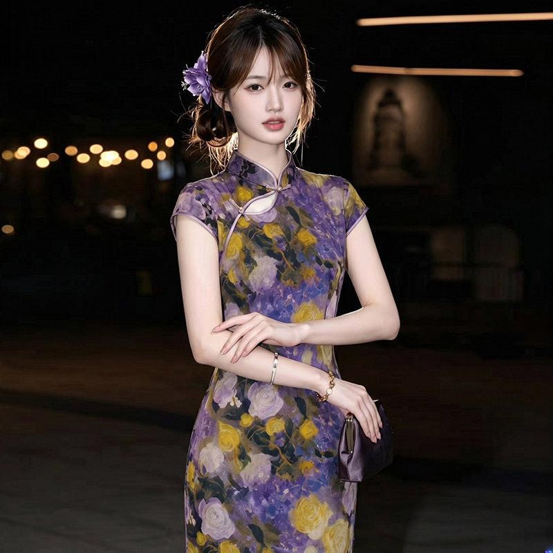 Purple sleeveless national style new Chinese Suzhou long cheongsam improved young women's high sense can be worn daily in summer