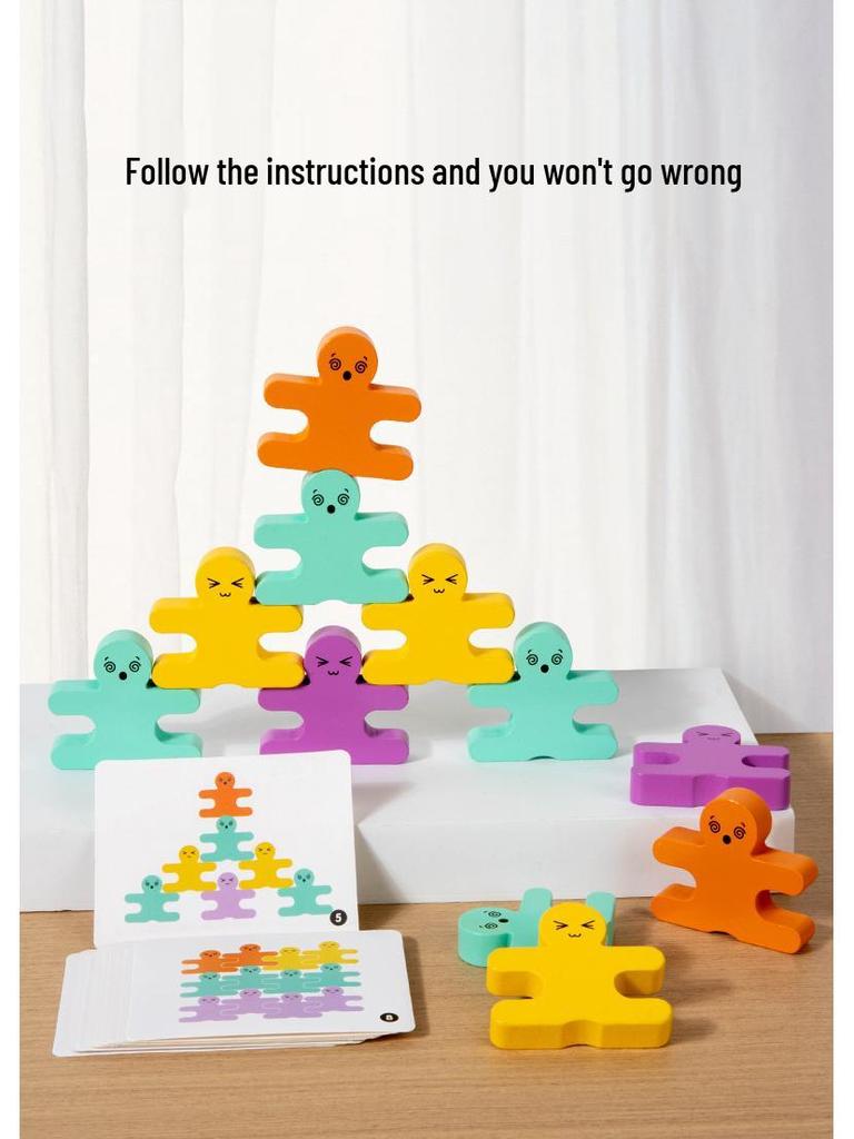 3D Balance Beam Stacking Game: Early Education Puzzle with Double-Sided Pattern Cards and Building Blocks for Kids