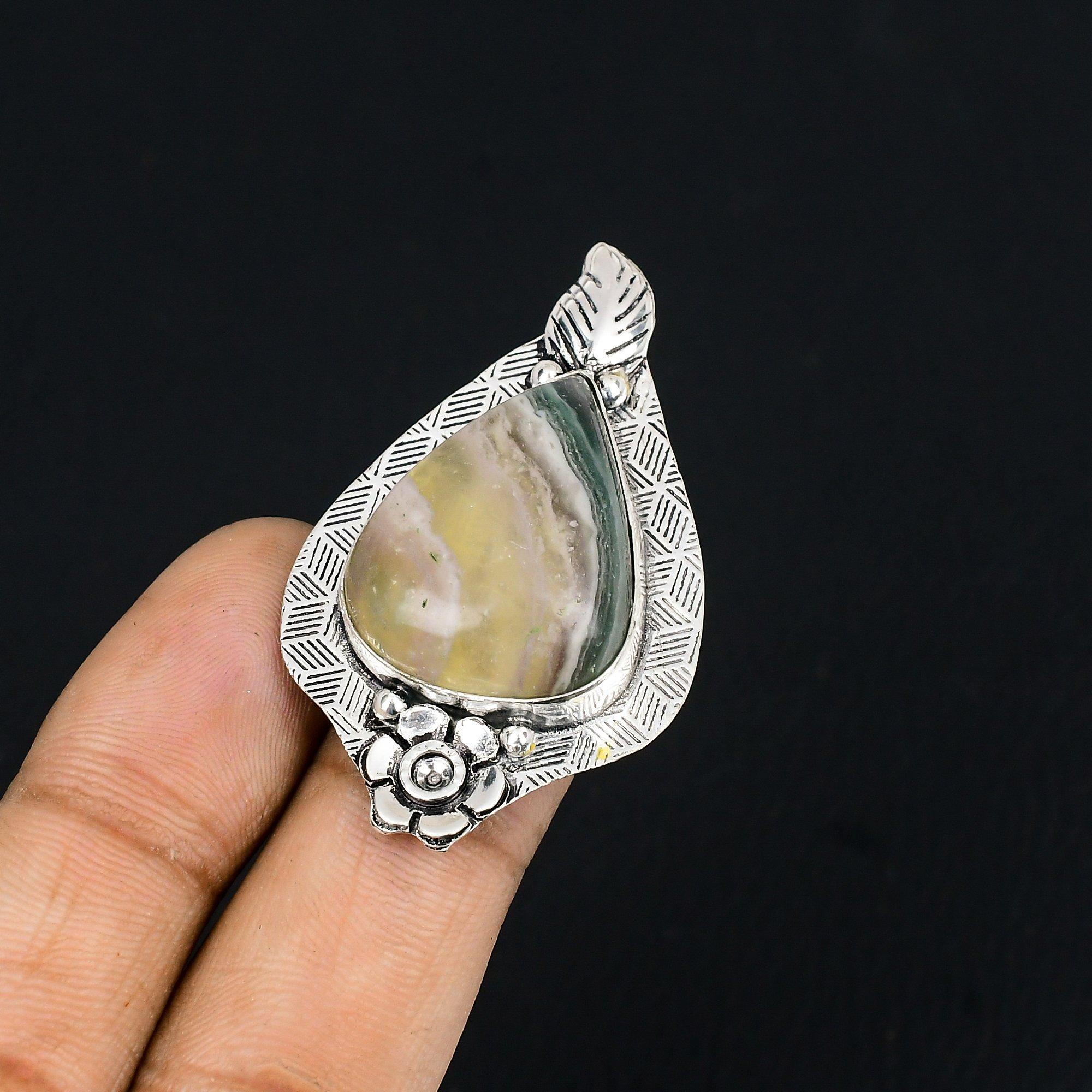 Gift For Her 925 Silver Natural Multi Fluorite Multi Stone Flower Ring Size 7 7