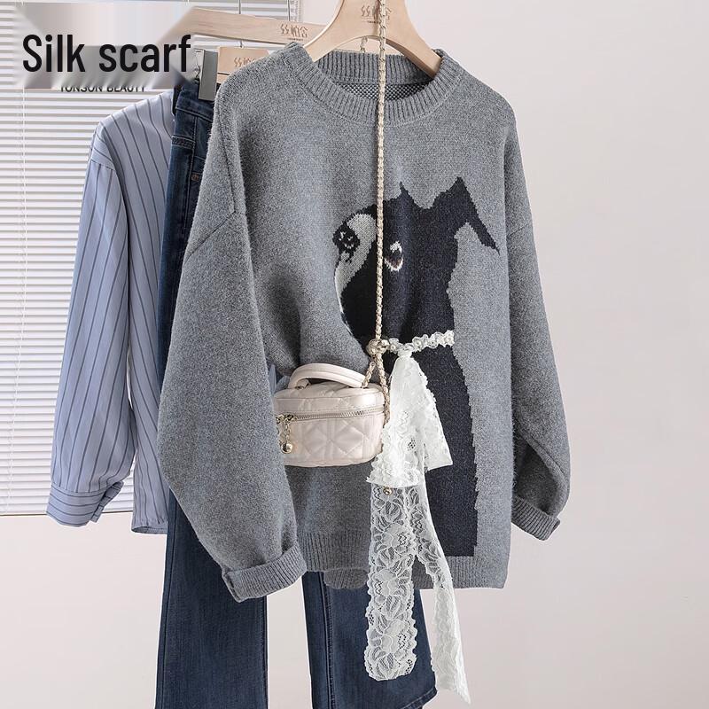 

Women s Round Neck Beaded Cartoon Knitted Top One Size