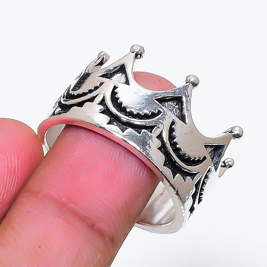 Natural Crown Look Gemstone 925 Sterling Silver Jewelry Ring Size 9.5 RR-810