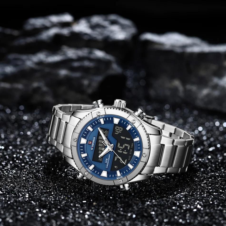 Herrenuhren Doppelanzeige Zeit Multifunktions-Countdown Sport-Alarmmodus Kreative Edelstahluhr Wasserdichte Uhr