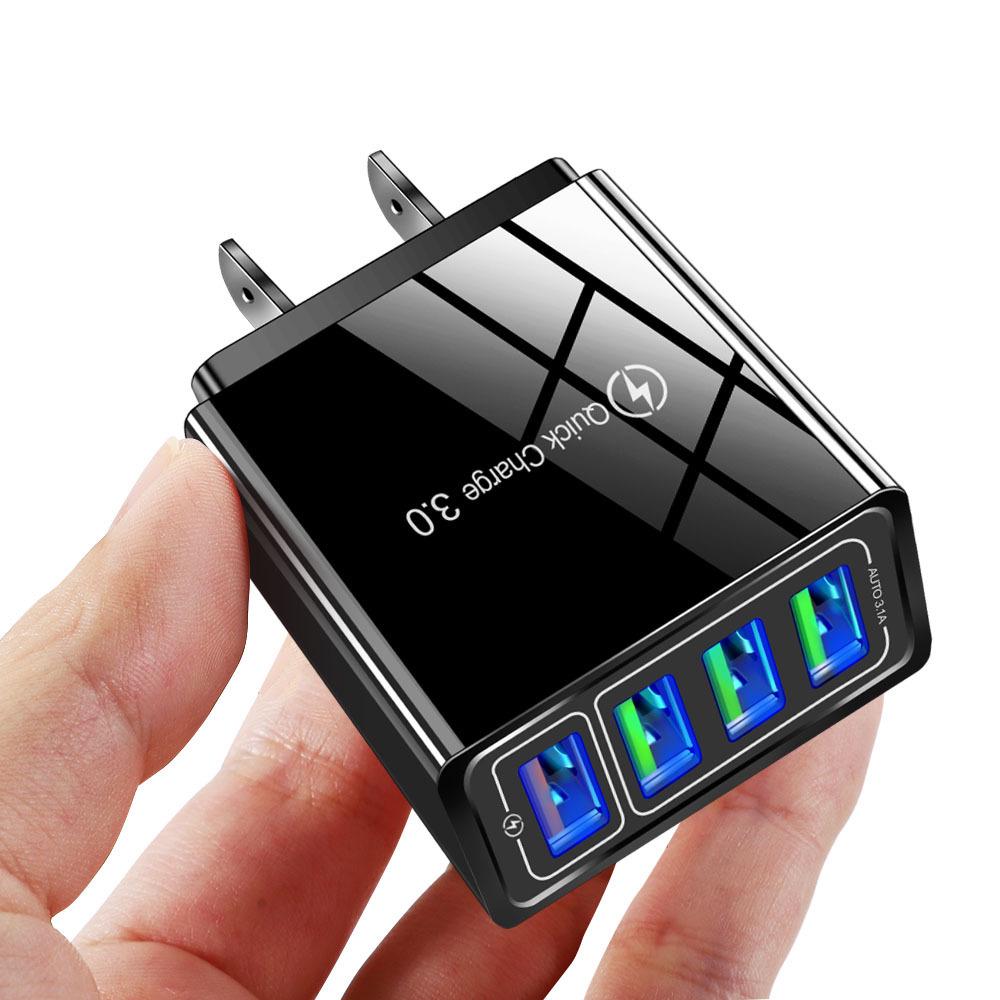 LED QC3.0 Multi-Port Fast Charger with 4 USB Ports and Global Plugs (US/EU/UK/AU) for Mobile Phones