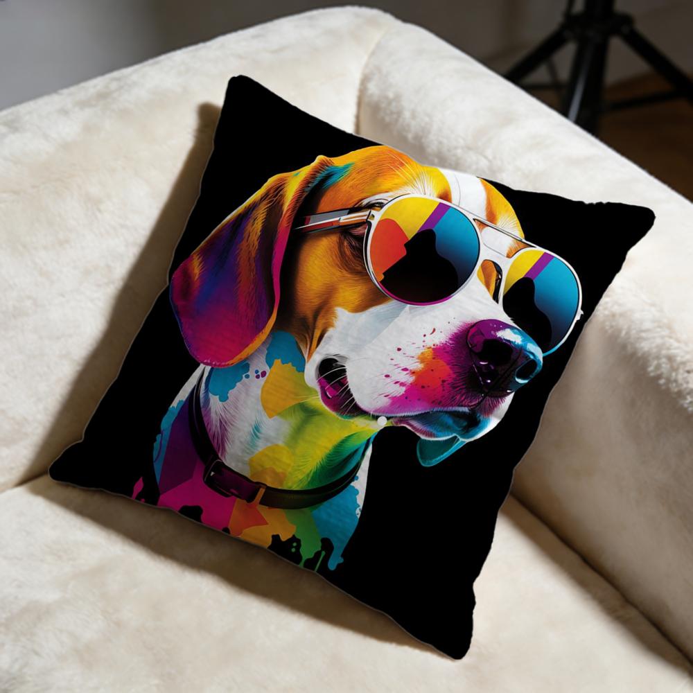 Colorful Painted Dog Cushion Cover Soft Decorative Pillow Case Suitable for Bedroom Sofa Car Travel Use