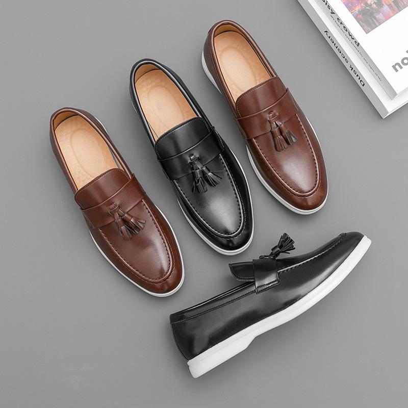 Men's Versatile Leather Tassel Loafers: Slip-On Business Casual Moccasins for Driving, Trendy Large Size Shoes