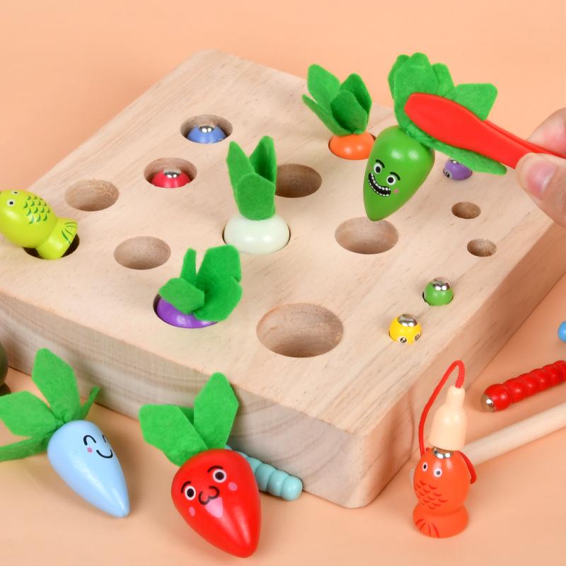 Magnetic Wooden Fishing & Carrot Game - Early Education Puzzle for Hand-Eye Coordination