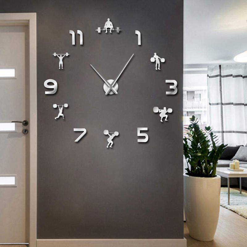 Weightlifting Fitness DIY Giant Wall Clock PowerLifting Gym Large Wall Sticker