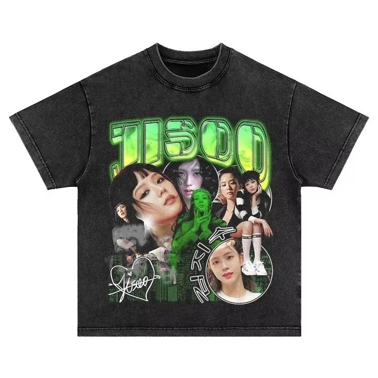 

Jisoo Cotton Washed T-Shirt T Shirt 2026 Fashion Clothing Harajuku Unisex High Quality Clothes Cotton Tshirts for Fans Gifts S синій