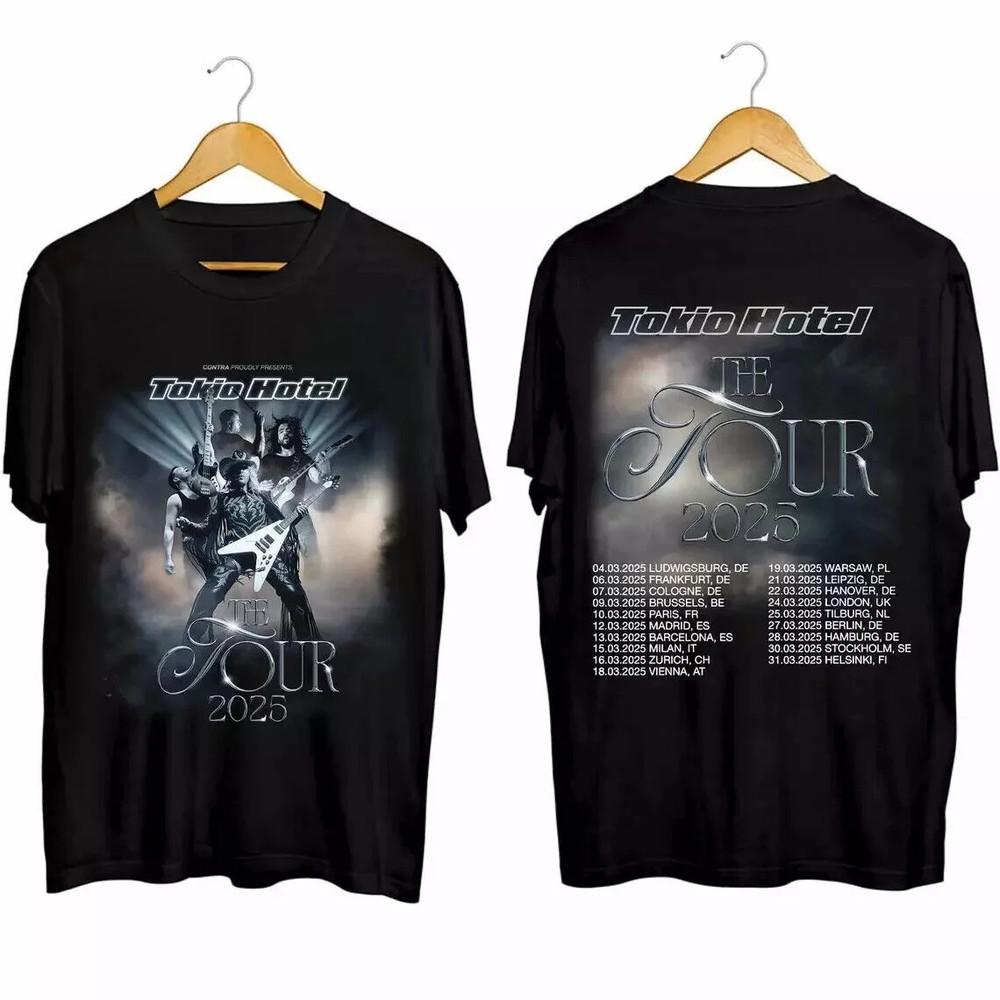 Tokio Hotel Тур 2025 Двусторонняя Футболка Полный Размер S-5XL Черный UR838 Унисекс Футболка XXXXL