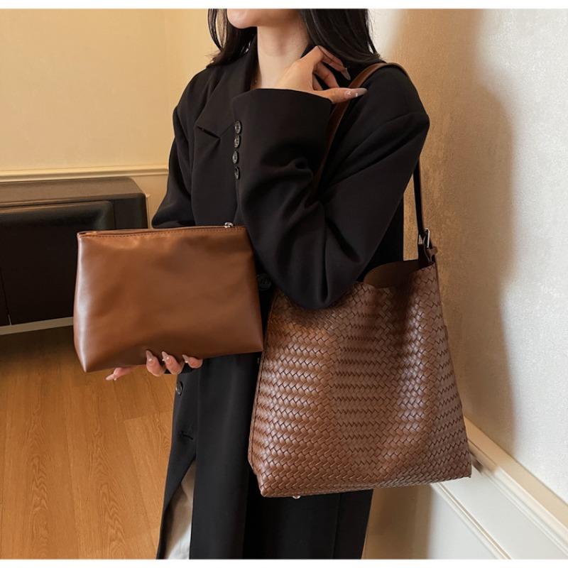 Woven Bag Women's Large-capacity New Autumn and Winter Leisure Shoulder Messenger Mother and Child Bag Commuter Tote Bag