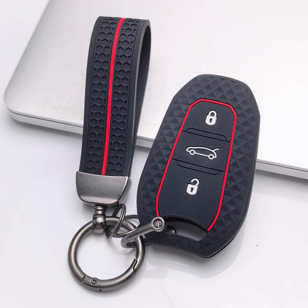 Key Fob Cover for Peugeot 3008 5008 208 308 408 508 4008 C3 with Keychain Anti-Scratch Surface Shockproof Structure Soft Grip Texture