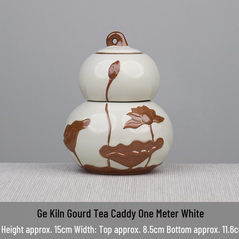 Ru Kiln Ceramic Gourd Tea Canister - Moisture-Proof Storage for Pu'er Tea, Gongfu Tea Set Container