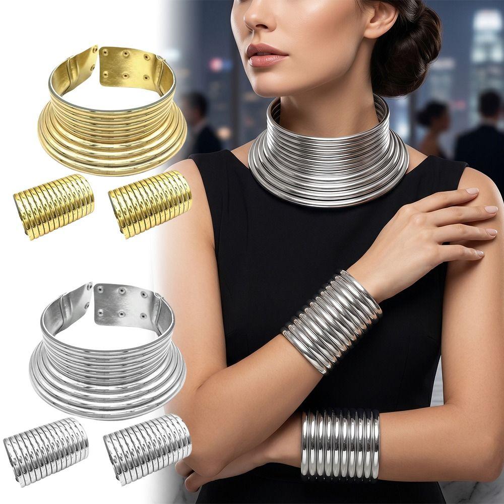 3-teiliges großes afrikanisches Halsketten-Kragen-Set, Vintage Statement-Choker-Halskette für Damen