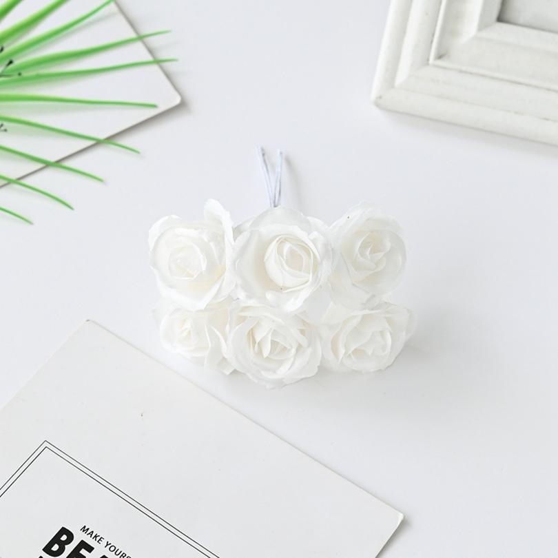 6Pcs Artificial Silk Rose Bundle Fake Flower For Christmas Home Wedding Bridal Bouquet Decoration Accessories Photography Props