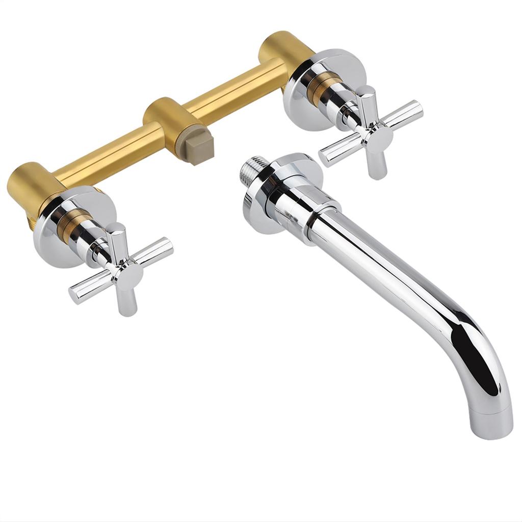 Brass Basin Hot and Cold mixing Tap Concealed Bathroom Sink Faucet Mount on Wall Sliver